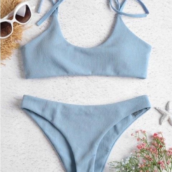 NWOT Light Blue Ribbed Bikini Set - Picture 5 of 9